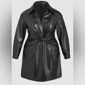 Faux leather twist front dress